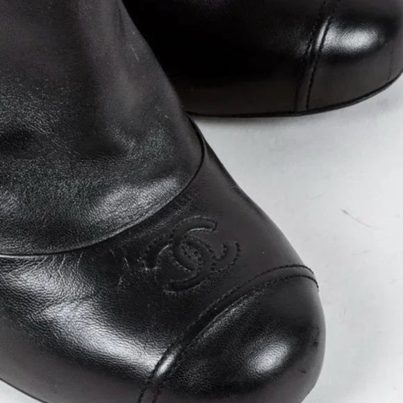 Chanel CC Black Leather Pearl Stiletto Booties - Picture 6 of 11